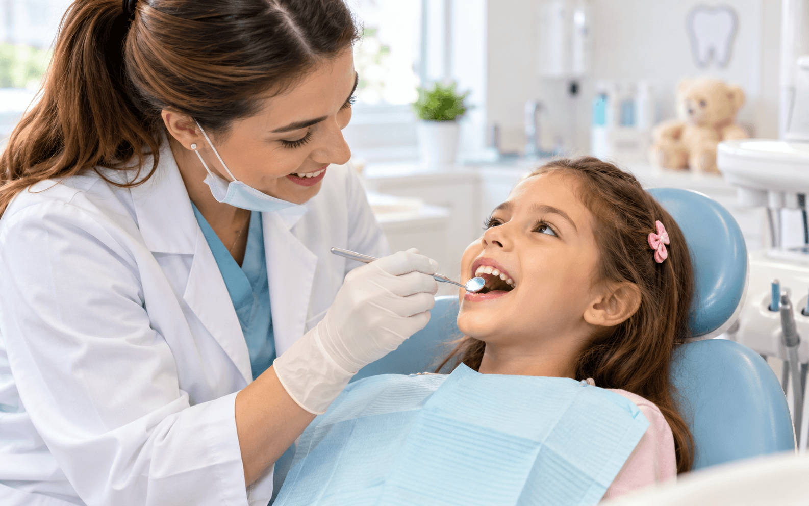 Odontopediatra revisando los dientes de leche de un niño en Mérida